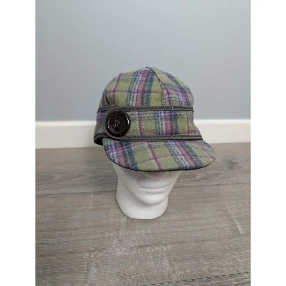 Stormy Kromer Womens The Button Up Size 7 1/4 Aurora Green Purple Plaid Hat